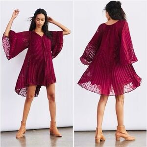 Anthropologie Toulon Pleated Burgundy Dress
